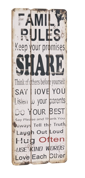 Træ skilt Family Rules 31x76cm